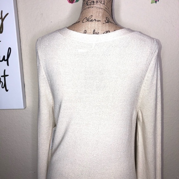 Free People V Neckline Cream Sweater Dress with Bell Sleeves Size Large - Picture 7 of 9